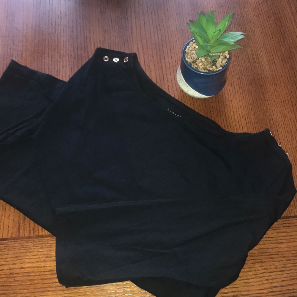 Women's A New Day Black 3/4 Sleeve Boat Neck Top